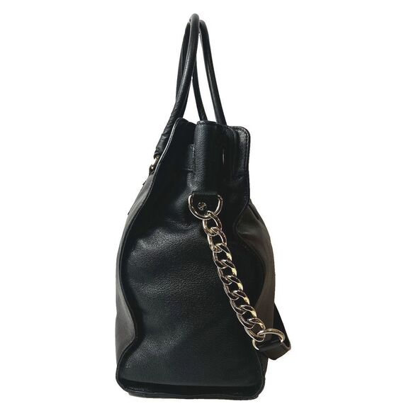 MICHAEL KORS Large Shoulder Bag Black Leather AP-1105 Gold Tone Hardware MK Lock - Picture 3 of 12